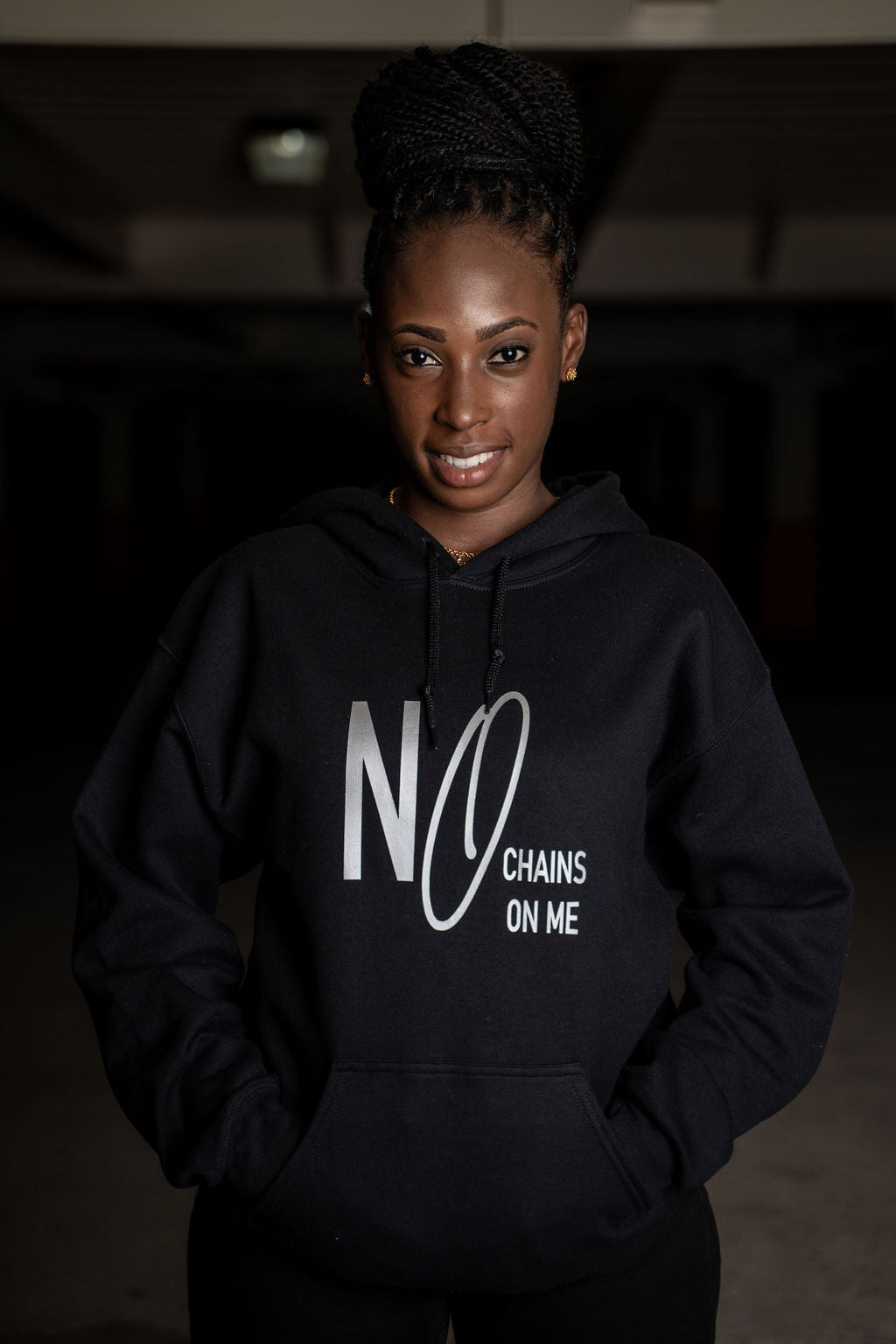 NO CHAINS ON ME HOODIE Black with Silver Print